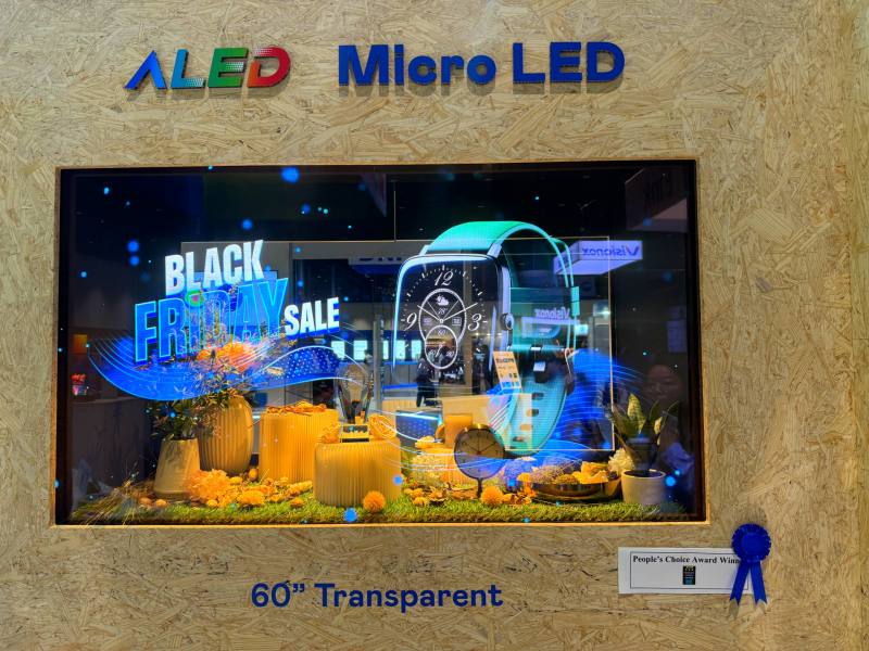 XPJ·(中国区)官方60吋高透明度Micro LED显示器获”最佳Micro LED技术应用奖”，将Micro LED面板透明化之设计特性极致发挥，以可扩展性无缝拼接技术打造，具备600 nits全画面亮度、大于60%穿透率及超过NTSC 110%的优异广色域表现，可依需求灵活应用于各种场域